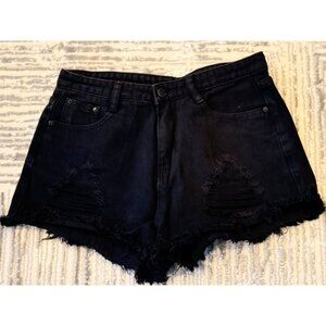 NEW SHEIN women's medium black destressed denim jean shorts